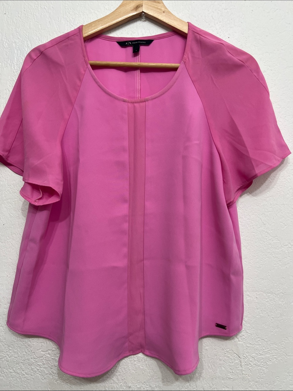 A/X Armani Exchange Vibrant Pink Flutter Sleeve Blouse